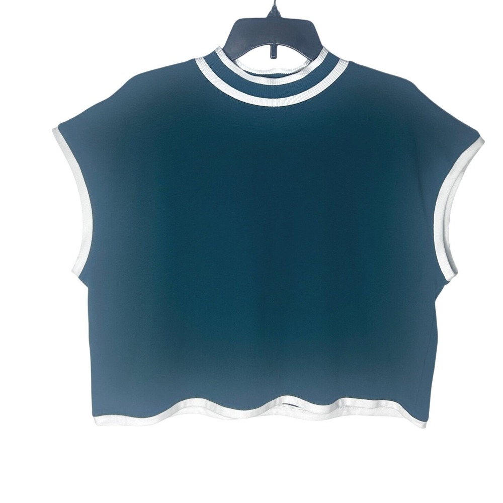 Calia Womens XXL Rib Mock Crop Tank Sea Green Sleeveless Sporty Top WAX15123 NEW